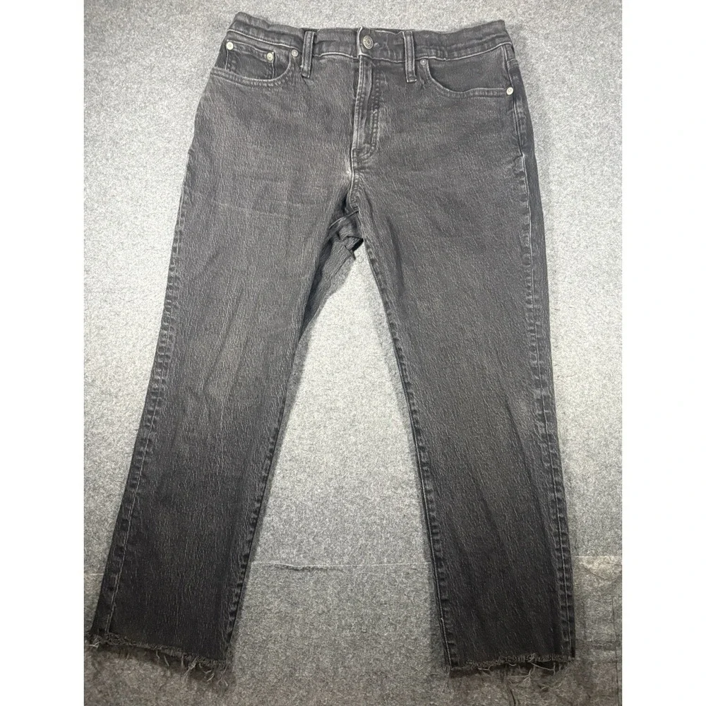 Madewell Black Faded Denim Jeans with Raw Frayed Hem